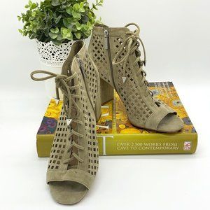 Gianni Bini Laser Cut Suede Booties Laces Peep Toe